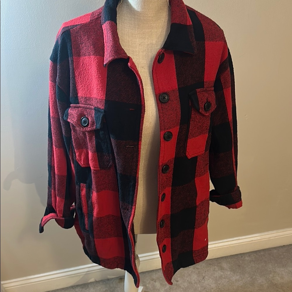 Lucky Brand Red and Black Plaid Jacket